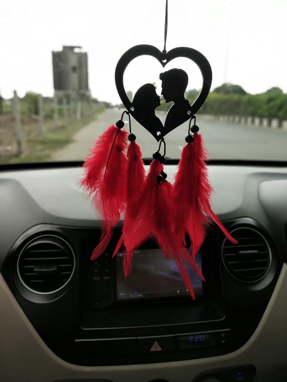 Acrylic Car Hanging Accessories Interior – Elegant Dream Catcher for Car – Charm for Auto Decor – Stylish Handmade Ornament for Rear View Mirror Decoration (Romantic Couple Heart)