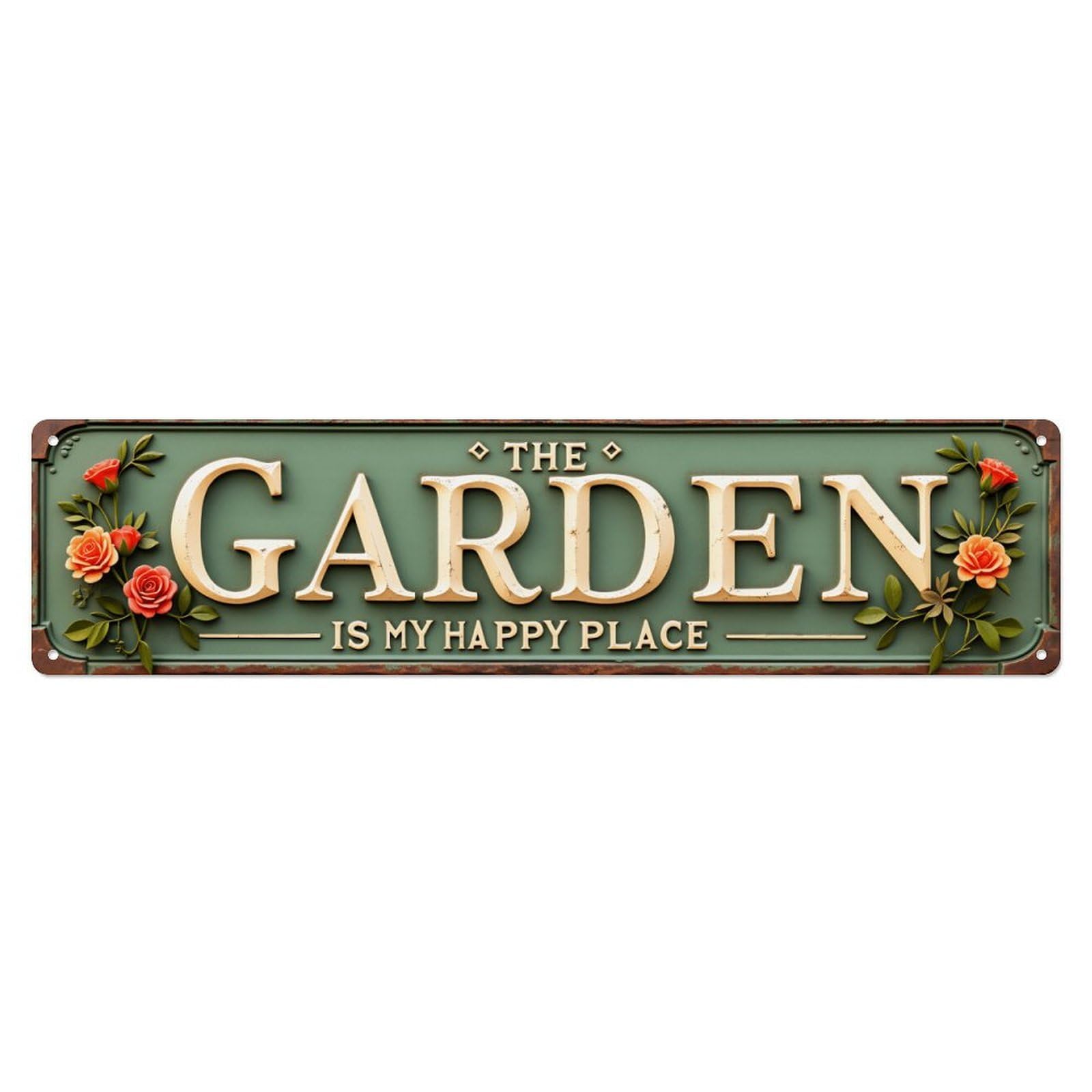 Ldfuieksufg Style Garden Happy Place Long Decor Sign Vintage Aluminium Metal Sign, Retro Wall Decor For Home, Bar, Garage & Farmhouse 10 * 40Cm