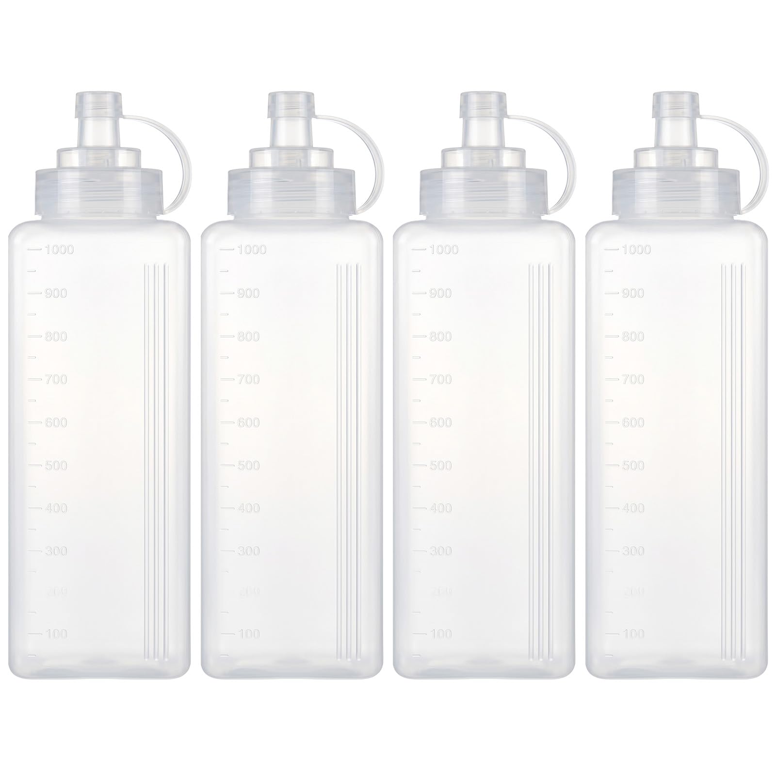 Stormshopping 4PCS 1000ml/32oz Squeeze Bottles, Plastic Condiment Bottle with Twist On Cap Lids, Squeeze Bottle for Sauces, Ketchup, Barbecue, Syrup, Paint - Square