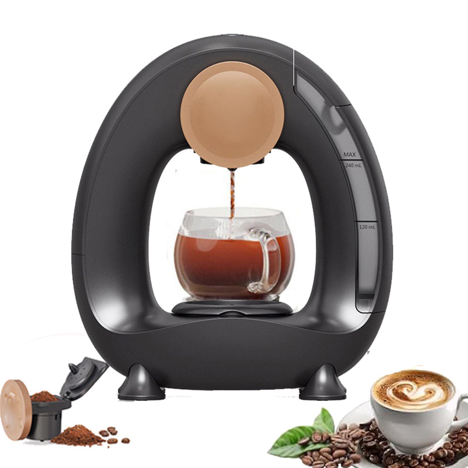Portable Drip Coffee Maker, Single-Serve Coffee Maker, 85 °C Constant Temperature, 20S Fast Heating Extraction, 240ml Removable Water Tank for Office Home Black-Powdered