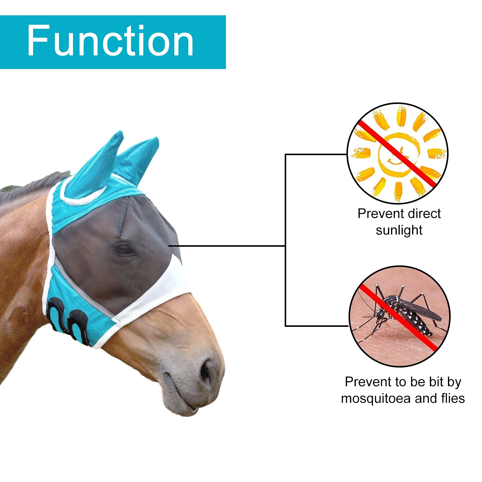 Maschera Anti Mosche Per Cavalli Con Protezione Orecchie - Lycra Morbida E Traspirante - Taglia S - Foto 7