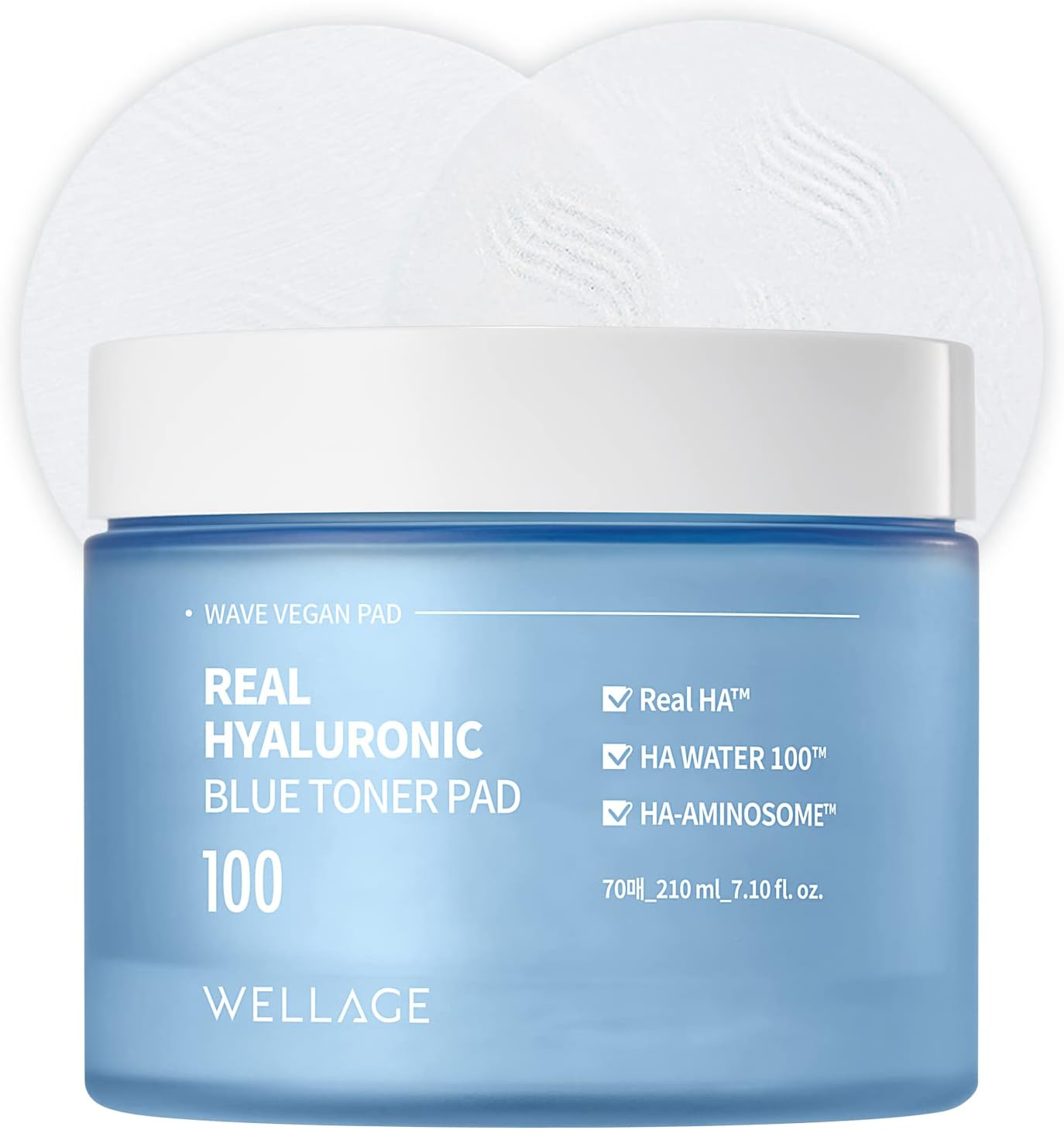 WELLAGE Real Hyaluronic Blue Toner Pad – Korean Skincare Zero Pore Facial Pads 70 Sheets, Hyaluronic Water Jojoba, Quick Soothing & Moisturizing - Hypoallergenic Exfoliating for Skin Smooth