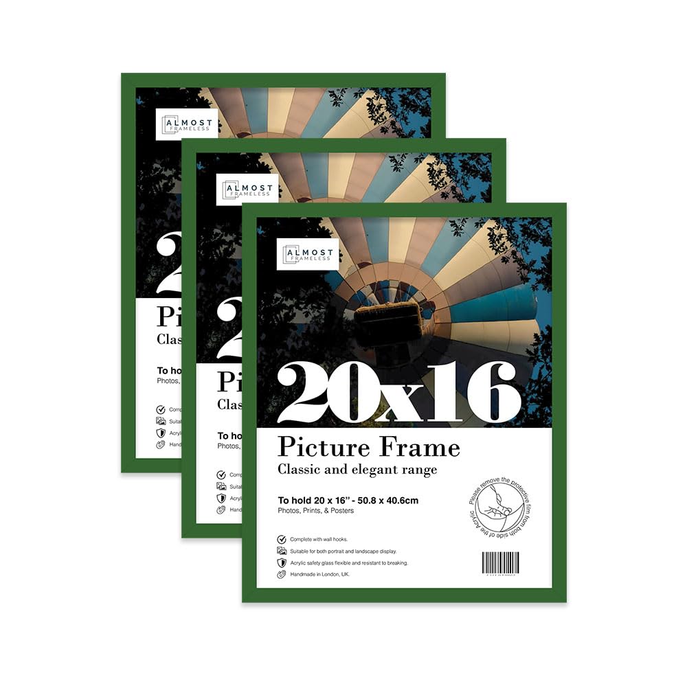 Almost Frameless 20x16 Green Picture Frame Set of 3, Display 20x16 Picture Gallery Wall, Poster, Photo, Artwork, or Print, Yellow