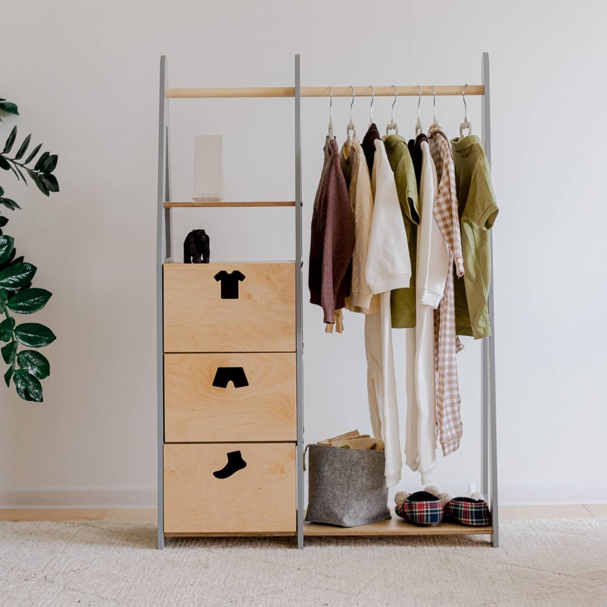 Armadio Bambini Duck WoodWorks Con Cassetti | 114x77cm | Blu | Organizzazione Vestiti E Giochi - Foto 2