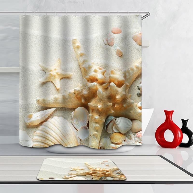 Rideau de douche 120x180 cm blanc et sable en polyester imperméable - 3