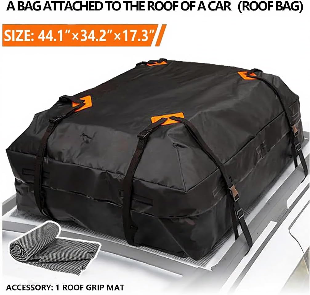 Car Rooftop Cargo Bag, Soft-Sided Storage Carrier with Anti-Slip Mat for Bare Roof, Roof Rack (44.1″*34.3″*17.3″)