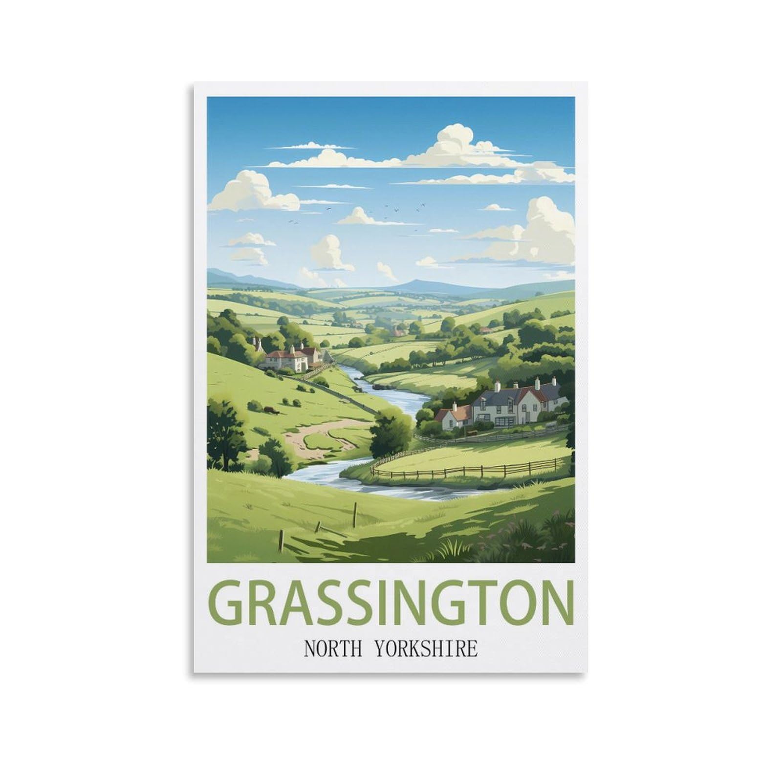 Vintage Metal Tin Sign for Cafe Grassington North Yorkshire Vintage Signs Home Kitchen Rustic Travel Metal Signs Wall Art Decor 30x30cm
