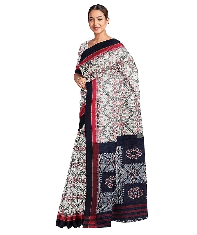 Image of Ikat Women's Cotton Saree, Handmade Pure Cotton Khandua Saree, Ikkat Orissa Traditional Handloom Saree without Blouse