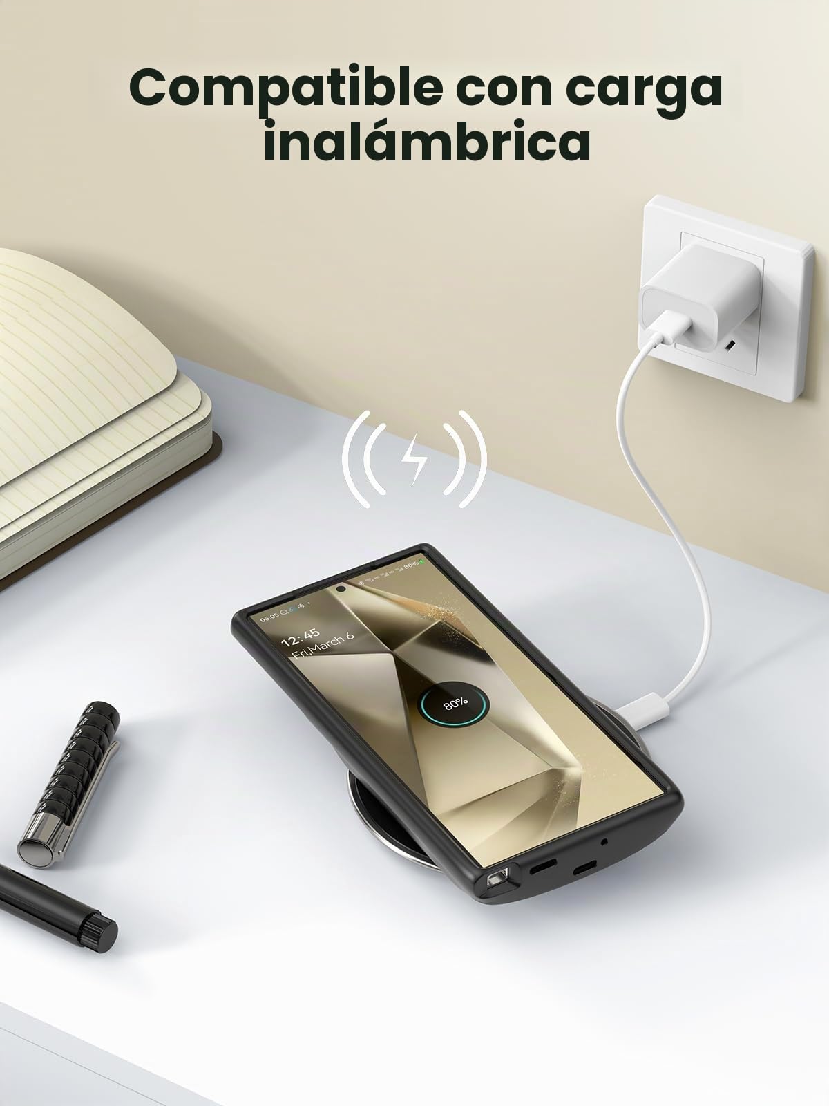 Funda de batería NEWDERY para Samsung S24 Ultra, carga inalámbrica Qi de 10000 mAh, entrada de 18 W, carga rápida y sincronización de datos