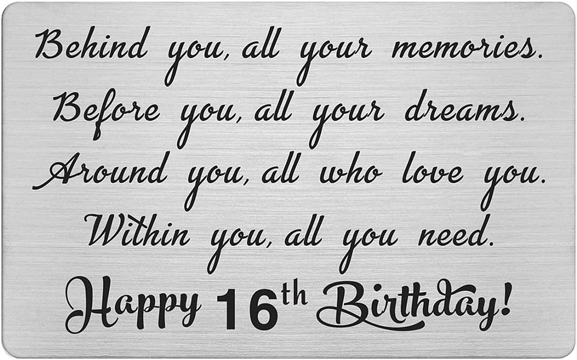 16th Year Birthday Wallet Card Gifts for Boys Girls, Happy 16th Birthday Decorations Sweet Engraved Presents