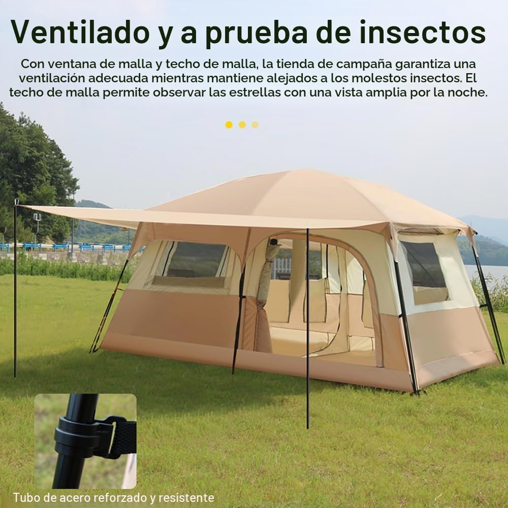 Tienda de campaña de Viaje con 2 Habitaciones Tienda de campaña Familiar Grande Transpirable y Resistente a la Lluvia para 6-8 Personas Acampar al Aire Libre Senderismo Mochilero Playa