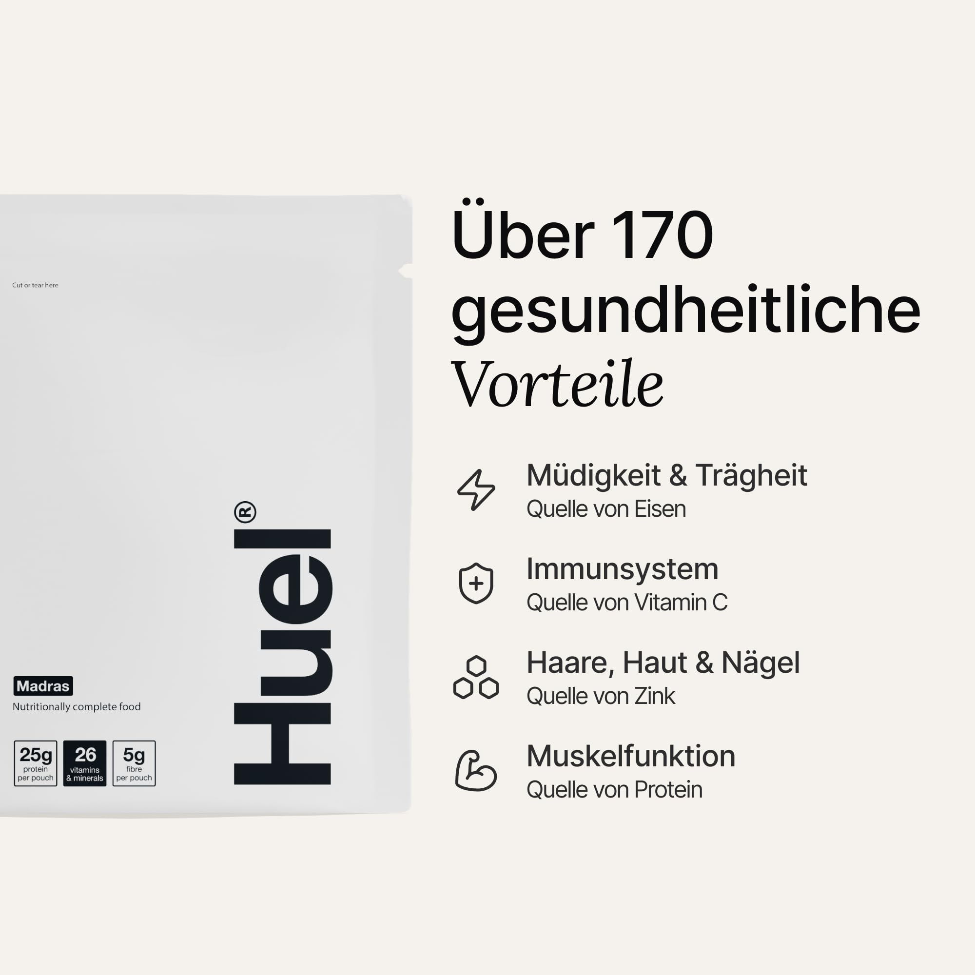 Huel Hot & Savoury – Madras (7 Portionen), Vegane Protein-Mahlzeit mit 25 g Eiweiß, 26 Vitamine & Mineralstoffe, Pflanzliches Fertiggericht, Ausgewogen & Nährstoffreich