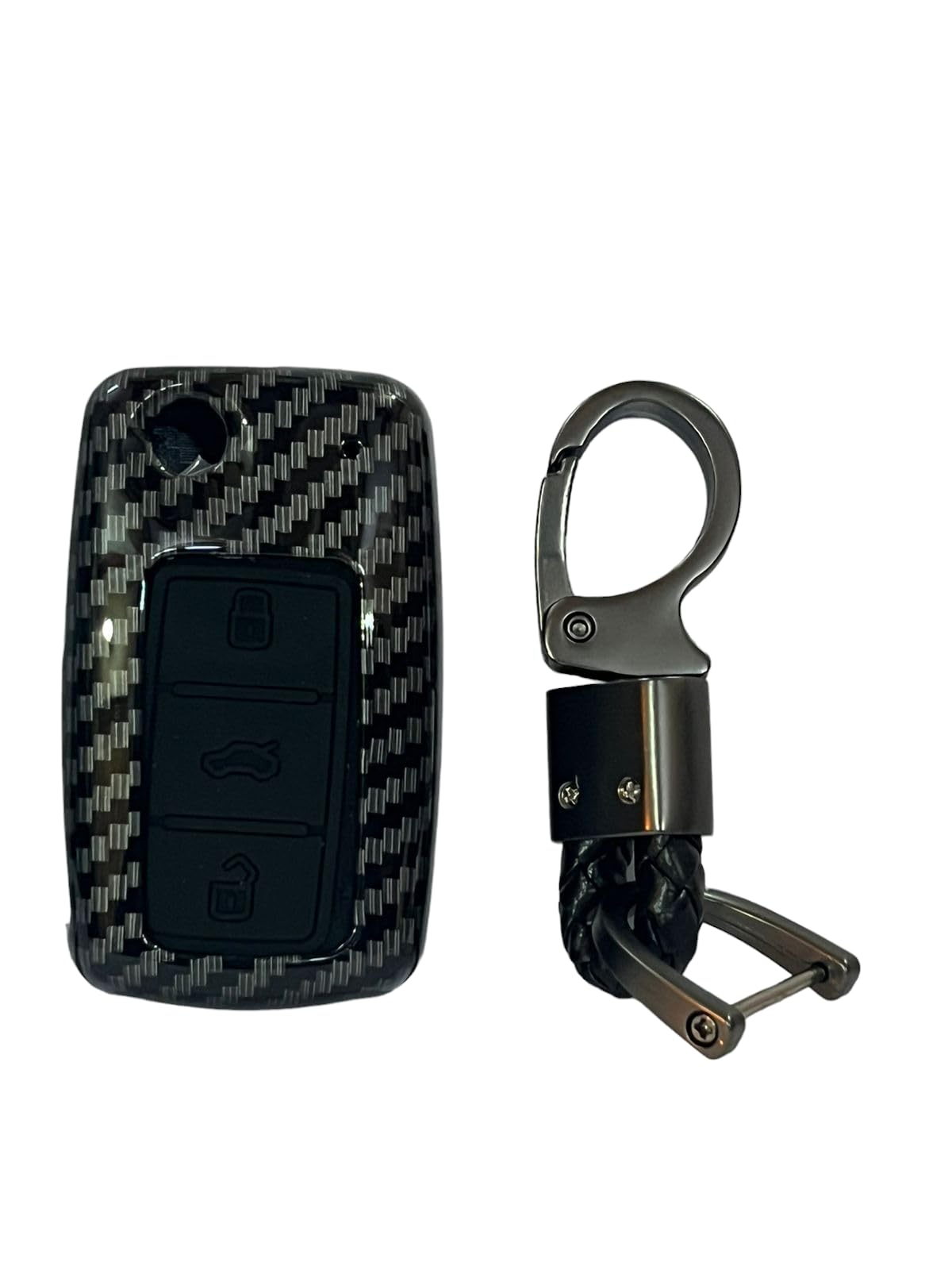 CLOUDSALE Carbon Fiber ABS Car Key Cover Compatible with Polo,Vento,Ameo 3Button Flip Key (Key Chain Included).
