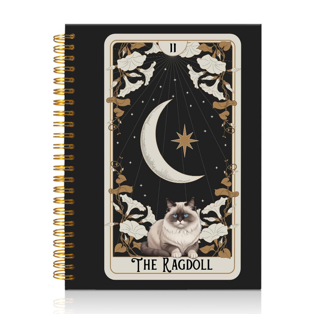 Mhfpl The Ragdoll Cat Tarot Spiral Journal Notebook for Women, Funny Black Notebooks for Coworkers, Journal Gifts for Ragdoll Cat Lover Tarot Lover, Ragdoll Cat Gifts for Mom Aunt Daughter Sister BFF
