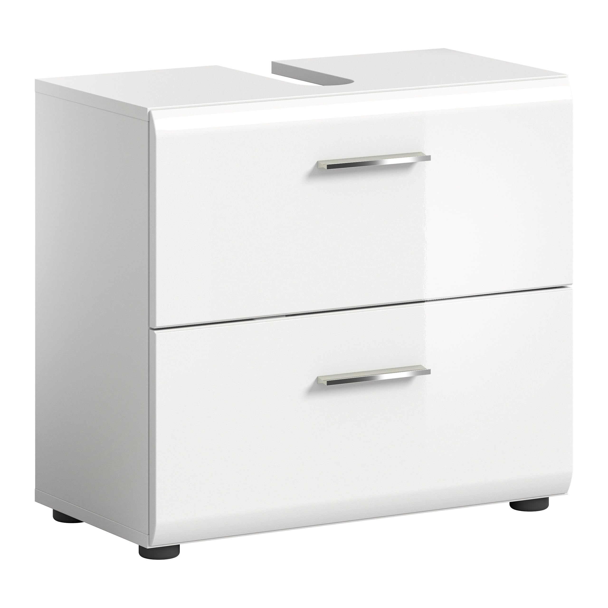 Waschbeckenunterschrank Ice – 60 x 54 x 32 cm, Weiß Hochglanz Tiefziehfront, 2 Schubkästen