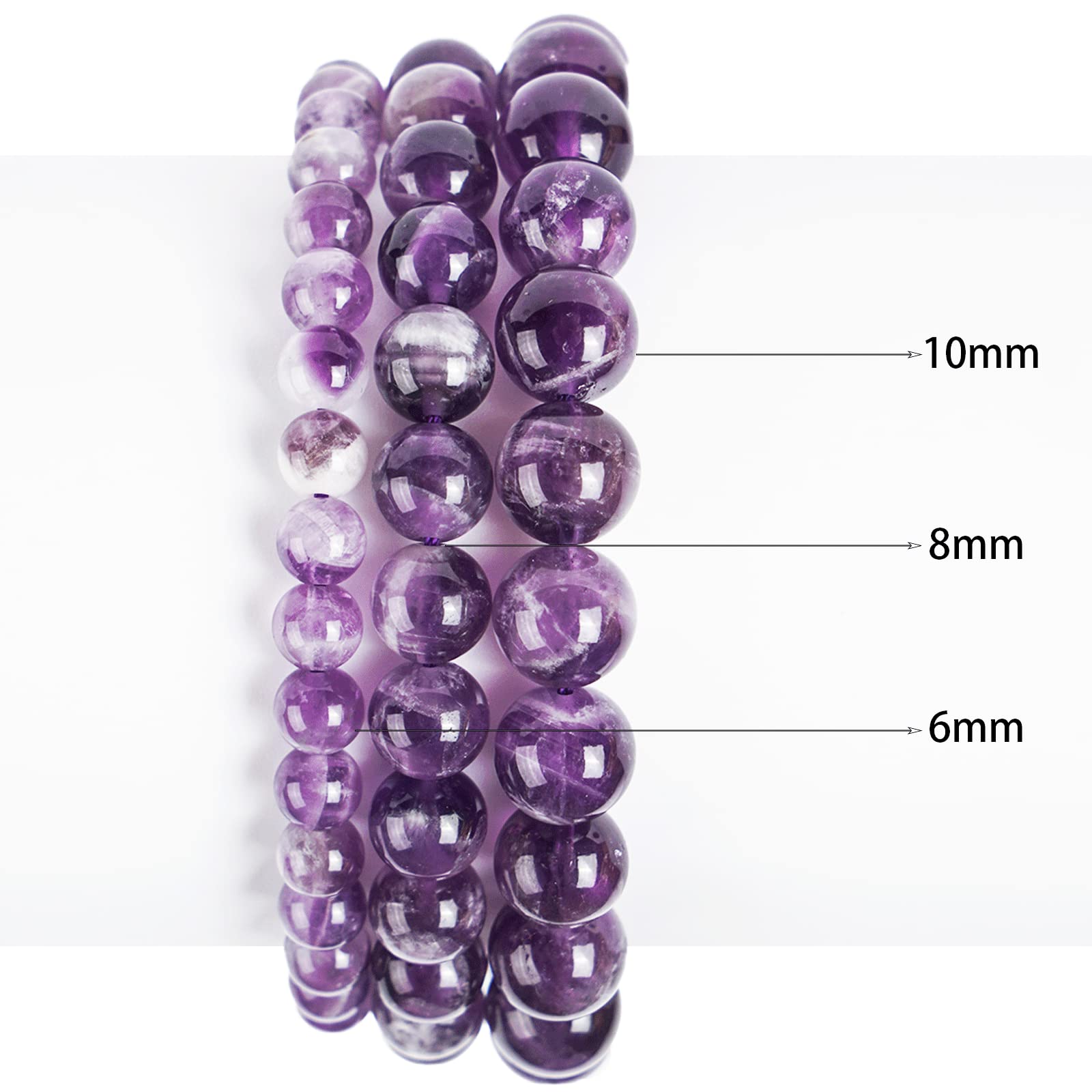 Anjpuy Perles Rondes En Pierre Naturelle De 8 Mm Pour La Fabrication De Bijoux Avec Cordon Extensible En Cristal (améthyste, 45 Pièces