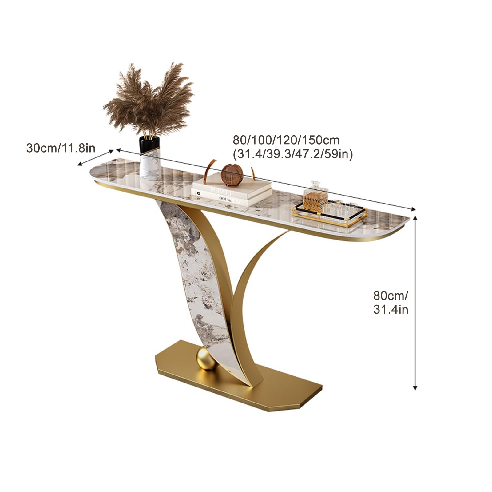 Soggiorno Moderno, Tavolo Consolle Ingresso, Moderna Stretta in Finto Marmo, Divano con Struttura Geometrica in Metallo, Corridoio E Arredamento(White2,80cm/31.4in)