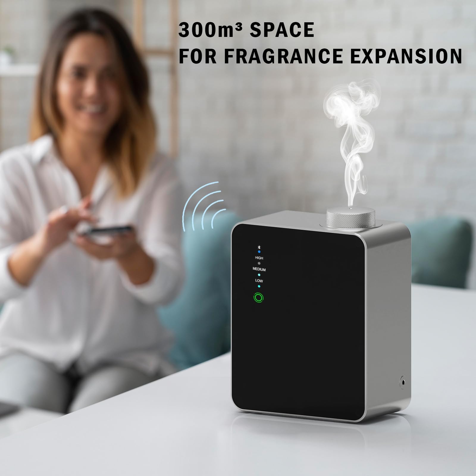 Diffuseur de parfum intelligent Bluetooth sans eau pour maison, spa, bureau, grande pièce, couvre jusqu'à 2000 m², diffuseur d'huile nébulisante d'aromathérapie commerciale, cadeau