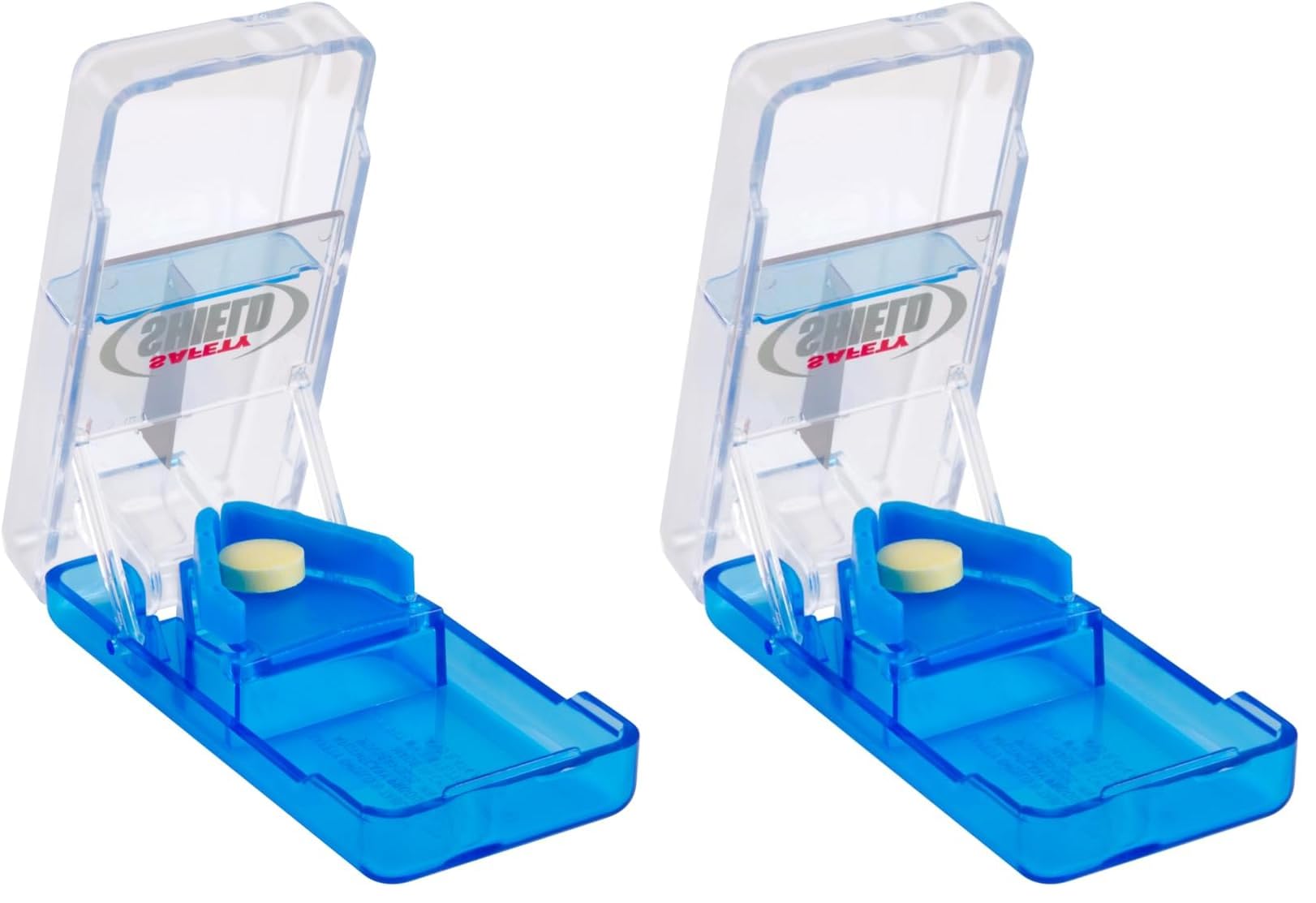 EZY DOSE Ezy Dose Pill Cutter with Safety Shield │Safely Cut Pills and Vitamins │Pill Splitter, Colors May Vary (Pack of 2)