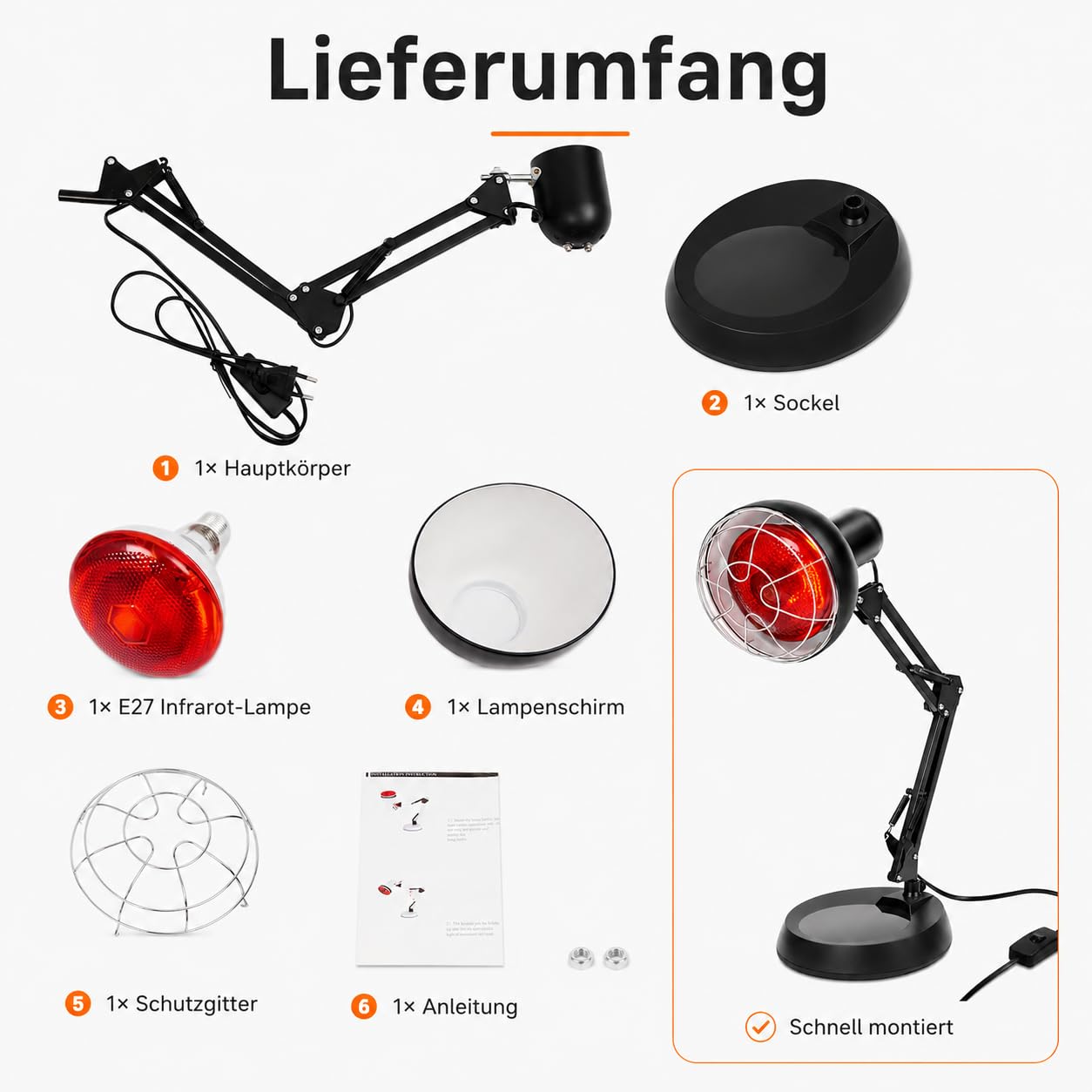 Lámpara de infrarrojos con cubierta de malla antiquemaduras, 150 W, lámpara de luz roja, lámpara de calor para el tratamiento de resfriados y relajación muscular, lámpara calefactora
