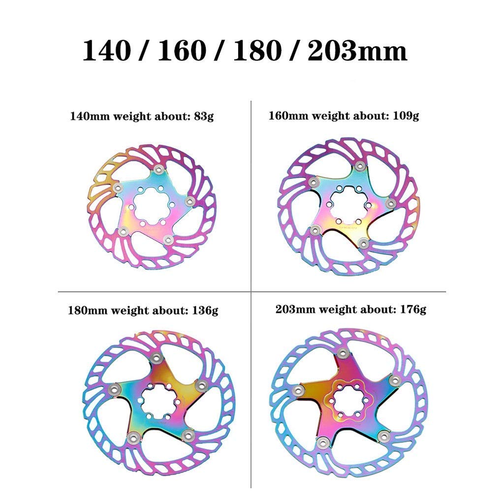 Frein à Disque VTT 140mm 160mm 180mm 203mm Rotor arrière Avant vélo en Acier Inoxydable 6 Trous - Coloré