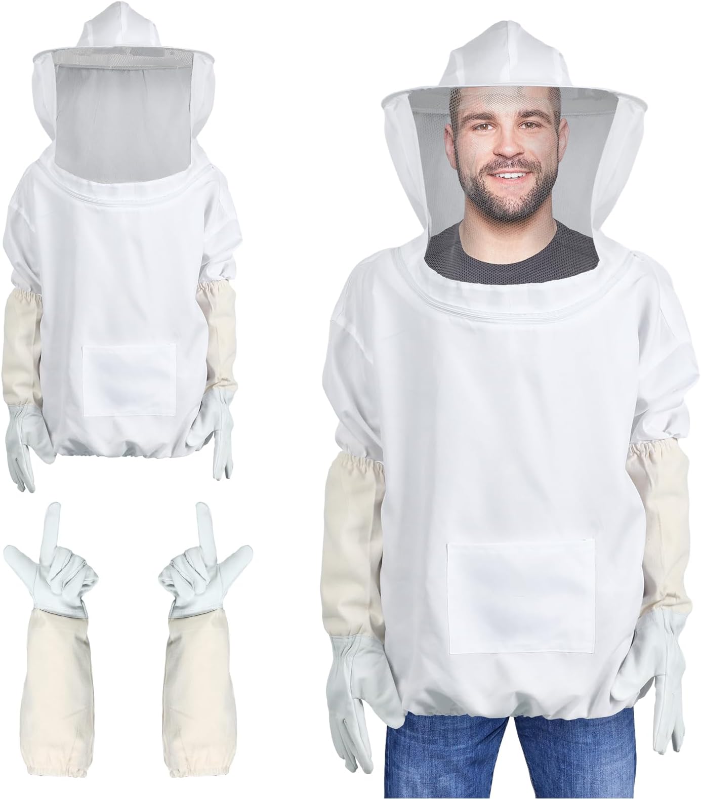 Lasnten Halloween Beekeeping Suit Bee Keeper Costume with Beekeeping Gloves White Youth Bee Outfit Dress up for Halloween Party Cosplay(White,Adults XXL)