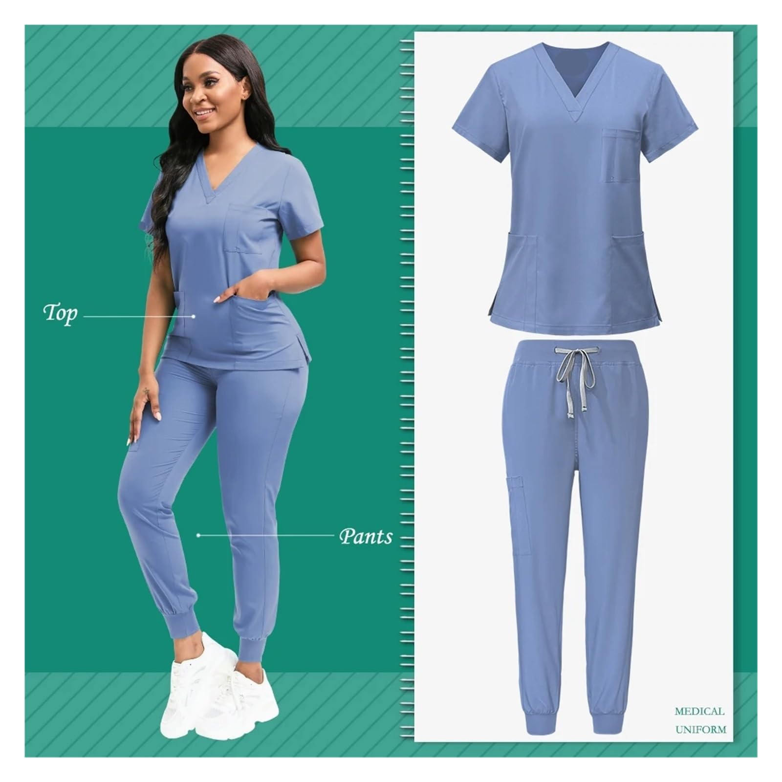 Uniforme Sanitario Conjuntos De Uniformes Médicos For Mujer, Uniformes De Enfermera, Accesorios, Camisetas con Cuello En V, Pantalones Deportivos