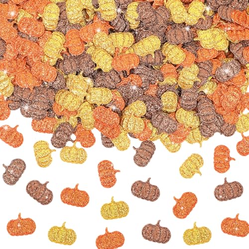 Image of MARFOREVER 500 Pcs Fall Felt Pumpkin Glitter Confetti Table Decorations | Thanksgiving Pumpkins Confetti, Fall Table Scatter Centerpiece, for Fall Art Crafts Supplies Thanksgiving Party Decorations