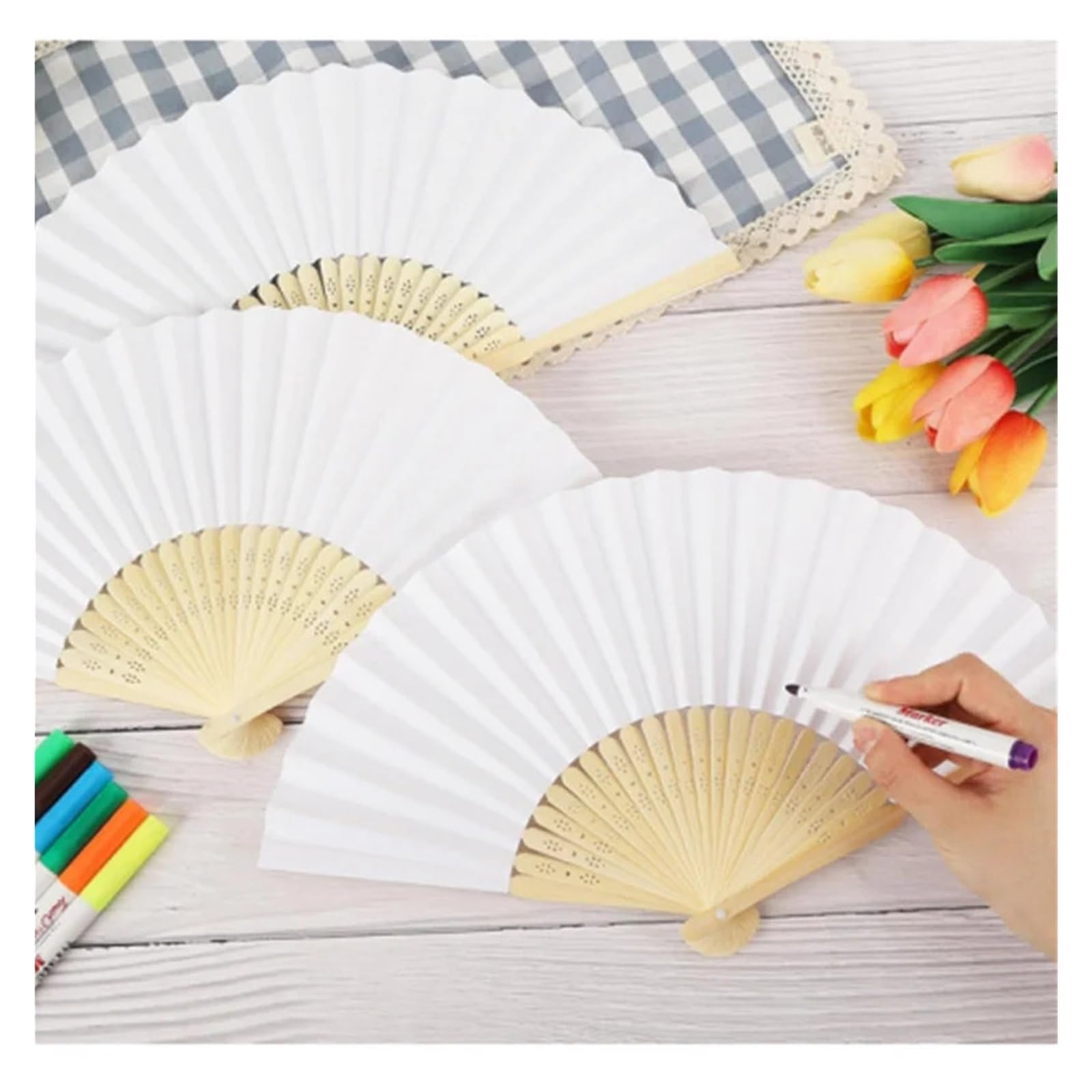 Abanicos plegables hechos a mano, 12 abanicos de papel plegables de mano para decoración de bodas y fiestas (verde)