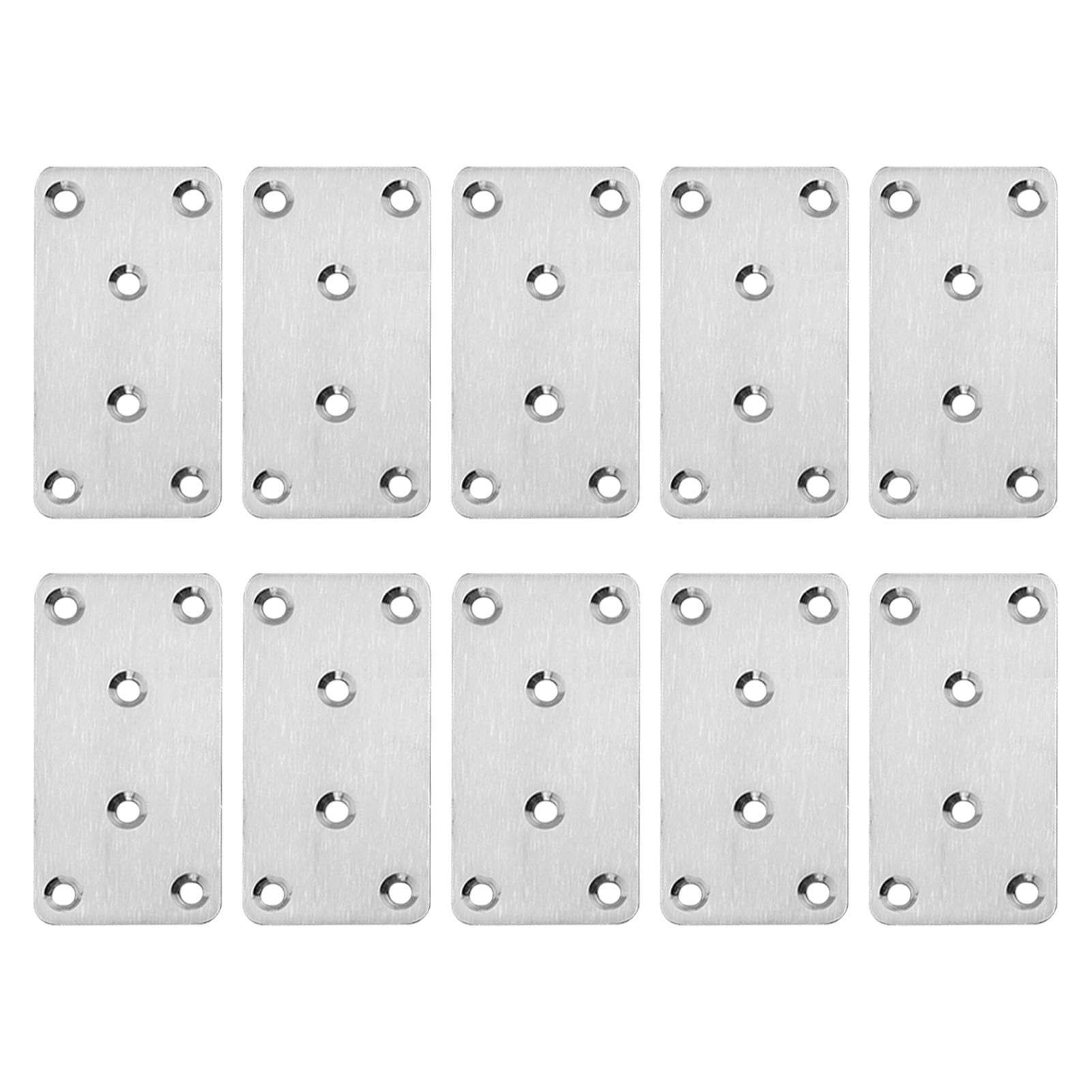 10pcs 80x40mm Stainless Steel Flat Brackets, Heavy Duty 1.75mm Thick, 6 Pre-Drilled Holes for Wood Furniture Reinforcement, Shelves, Beds, Cabinets, DIY Projects(Silver)