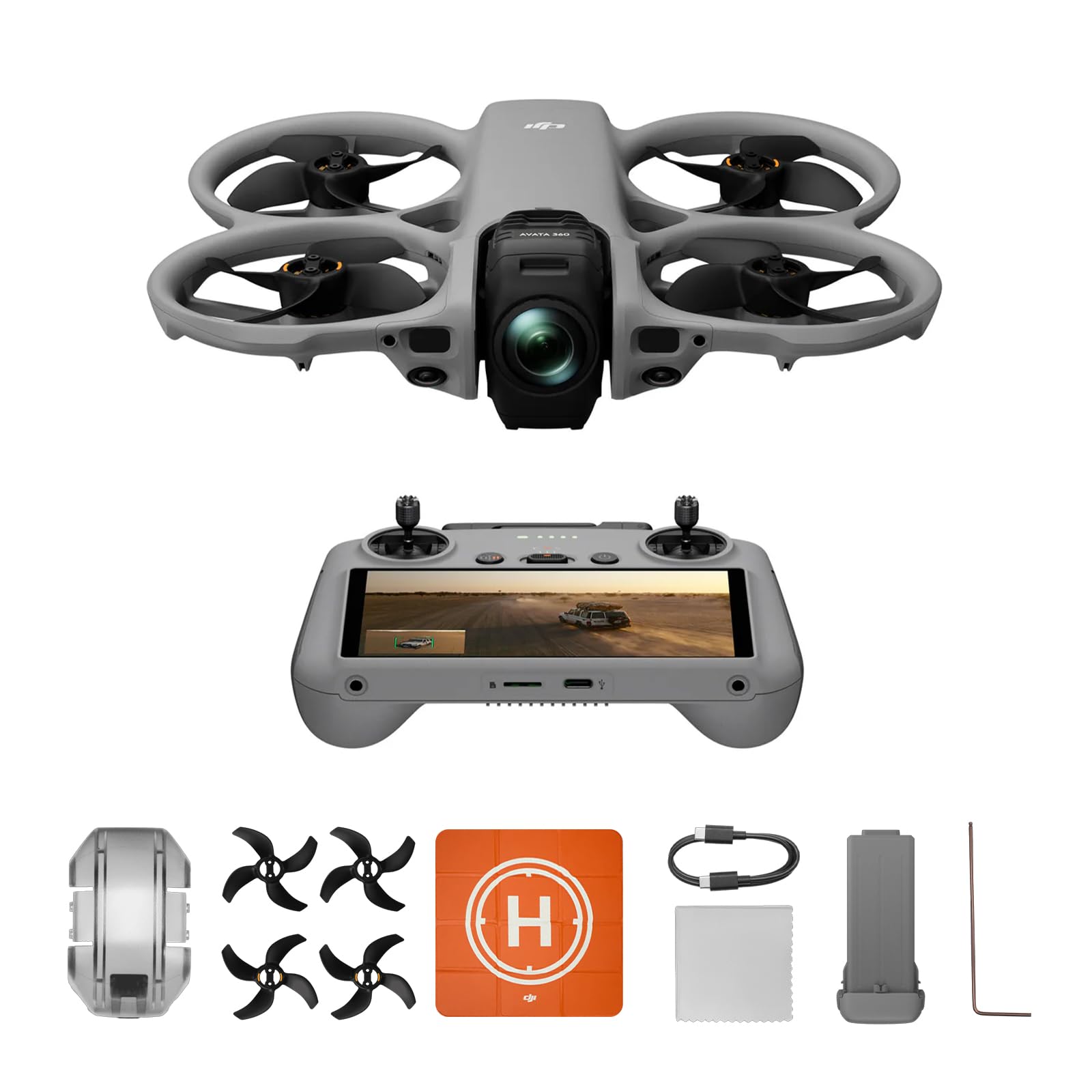 DJI Avata 360 (RC 2) con accessori, drone a 360° con imaging 8K da 1 pollice per FPV e riprese aeree, con fotocamera con paraelica, Pad di atterraggio pieghevole (Avata 360 RC 2)