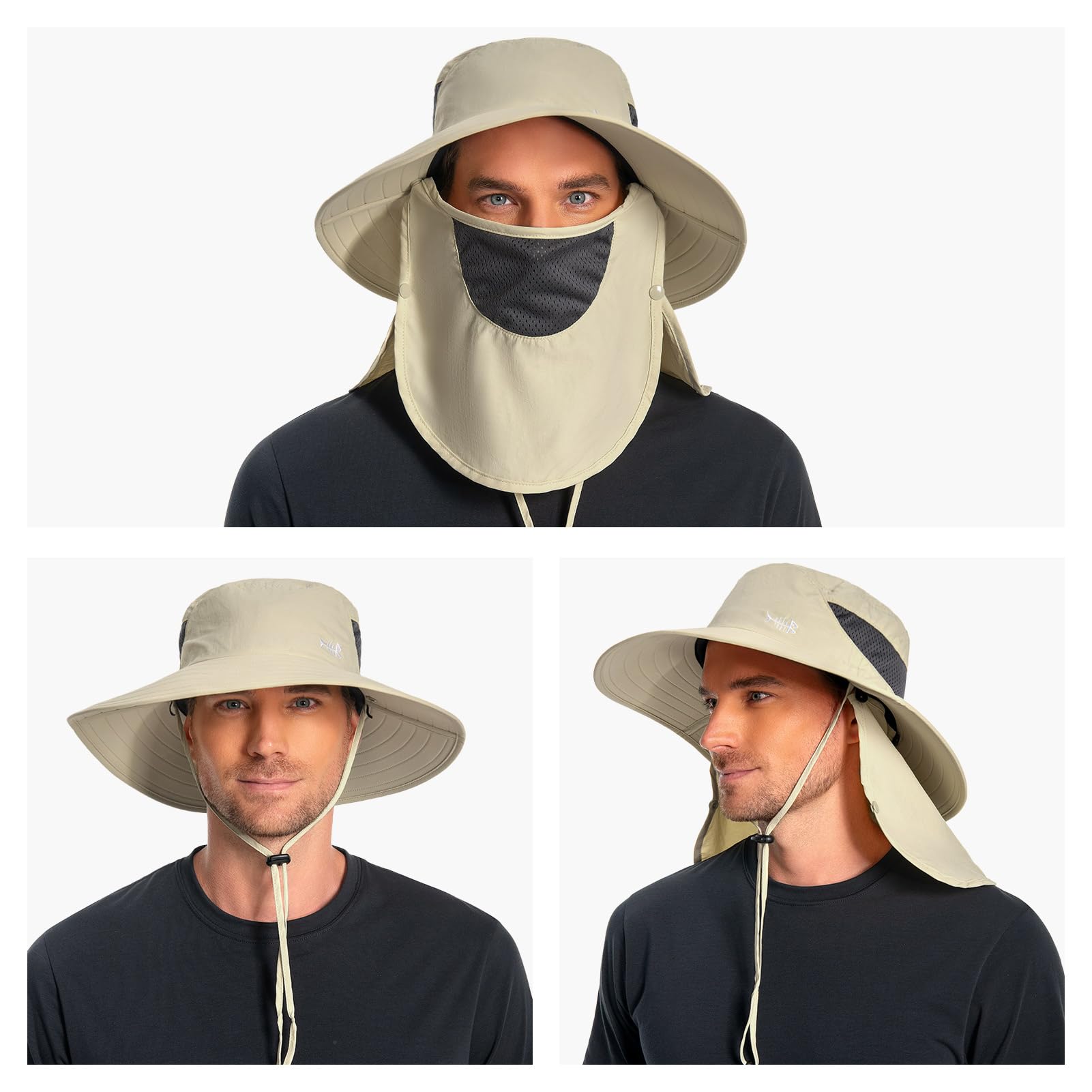 Bassdash Cappello da Sole Traspirante UPF 50+ con copriviso Rimovibile e paranuca Cappello a Secchiello a Tesa Larga Resistente all'Acqua per la Pesca, l'escursionismo e l'outdoor, Uomo e Donna