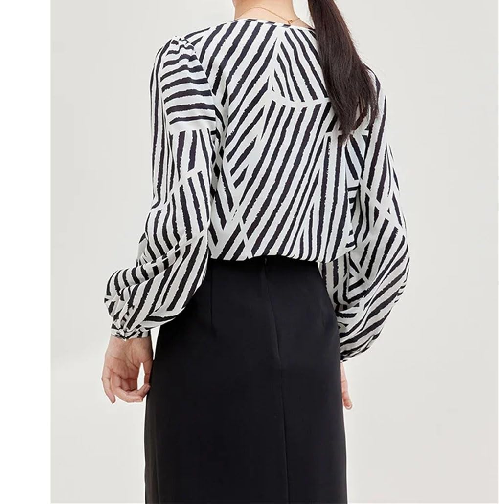 Camicette e top da donna in chiffon con stampa a contrasto a righe girocollo maniche a sbuffo camicie allentate