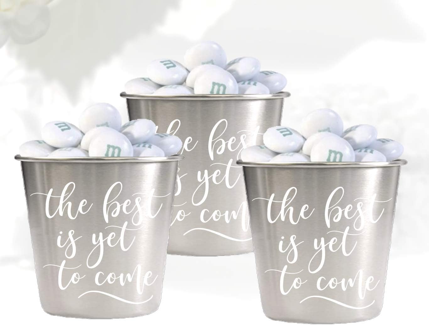 100 piece Wedding Favors Set | Environmentally-friendly Stainless Steel 1.5oz Shot Glasses | Groomsmen + Bridesmaid for Bachelor Bachelorette Parties | Metallic Silver 100 (Variety A-best to come)