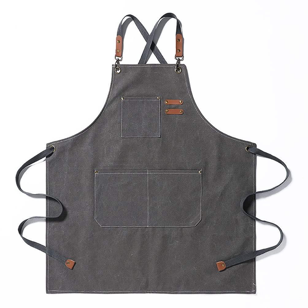 Saldatore Grembiule Grembiule del Negozio del Negozio del Grembiule del Lavoro del Denim con Tasche, Grembiule del Negozio del Barbiere con Cinturino Incrociato