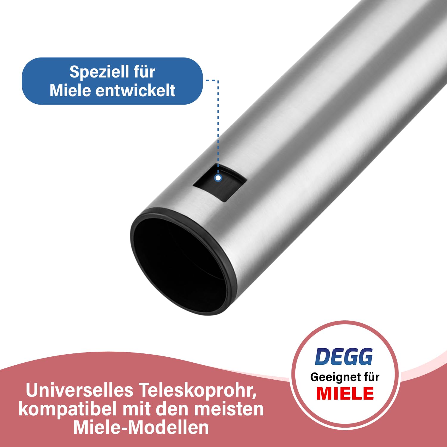 DEGG Teleskoprohr - Kompatibel mit Miele Staubsauger 35mm mit Klicksystem, Edelstahl Teleskopstange Teleskopstab für Classic C1, Complete C2 & C3, Guard S1, M1 & L1 Staubsaugerrohr Saugrohr
