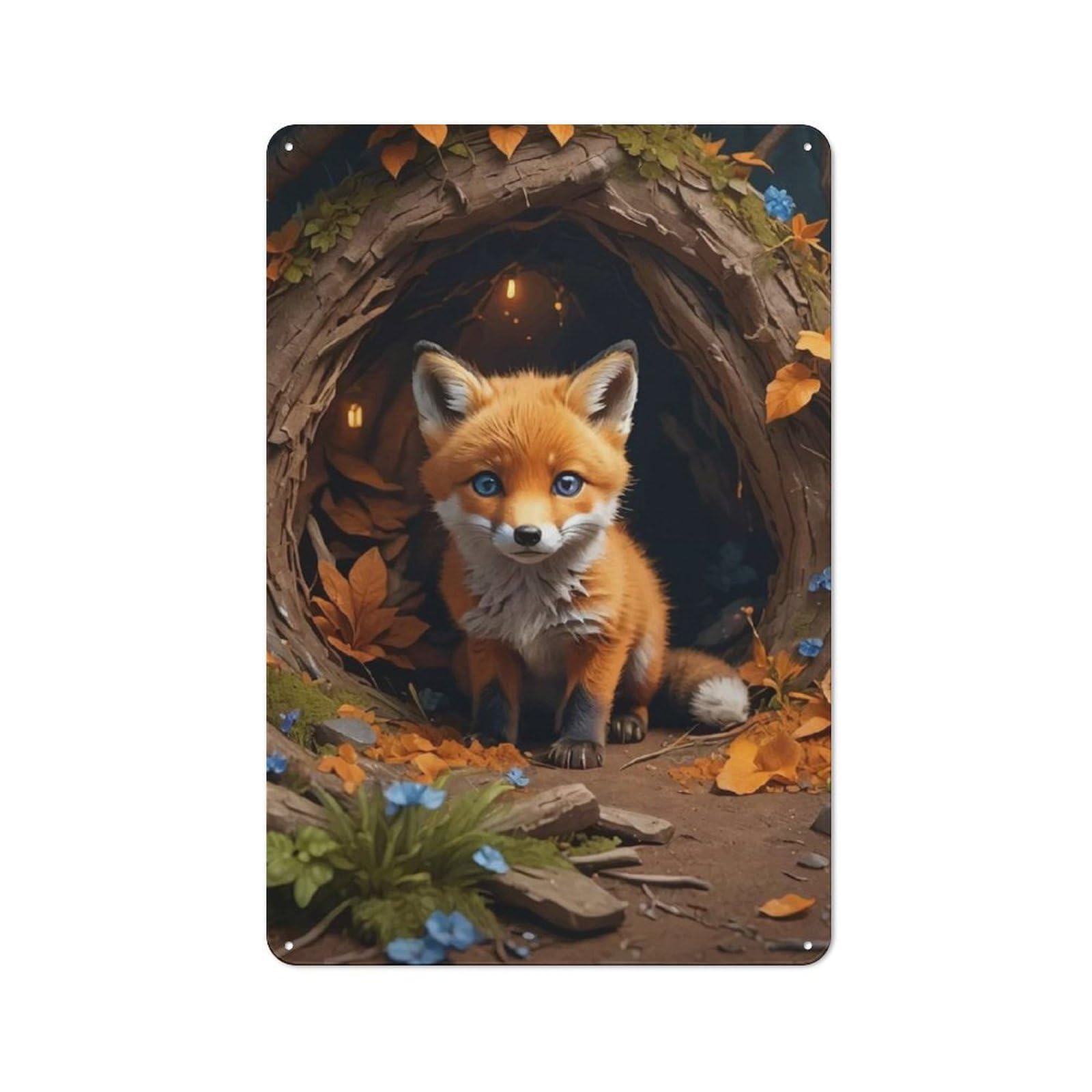 Junmoney Style-5 Vintage Fox In A Forest Den Garden Room Metal Sign 30X20cm, Porch Wall Decor For Conservatory, Home Bar Or Utility Room