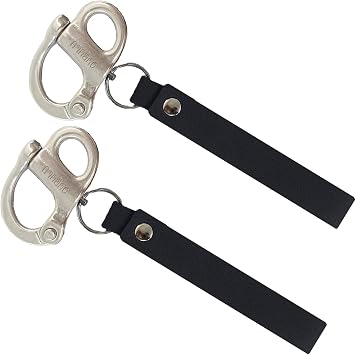SCBA Mask Quick Release Shackle with Leather Handle for Firefighter, Marine Grade 316 Stainless Steel Fixed Snap Shackle Lanyard
