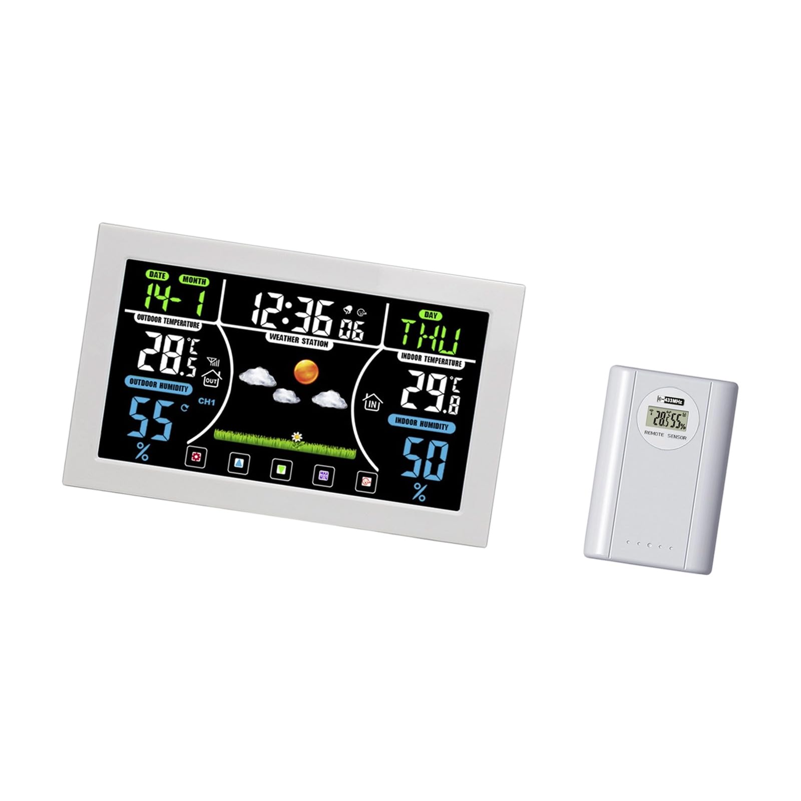 Limtula Multifunctional Weather Alarm Clock with Temperature Humidity Detector for Bedroom Basement Indoor Garden and Garage Color Screen Weather Clock