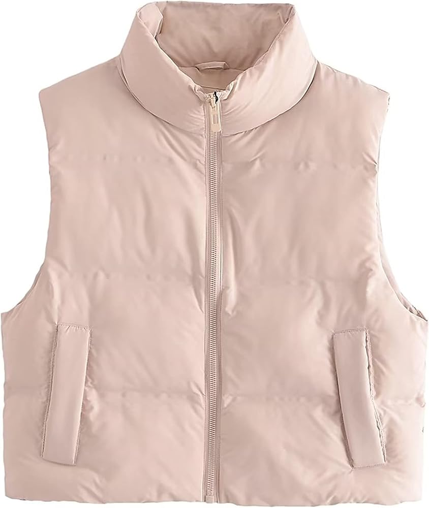 Light pink cropped puffer vest Clearance
