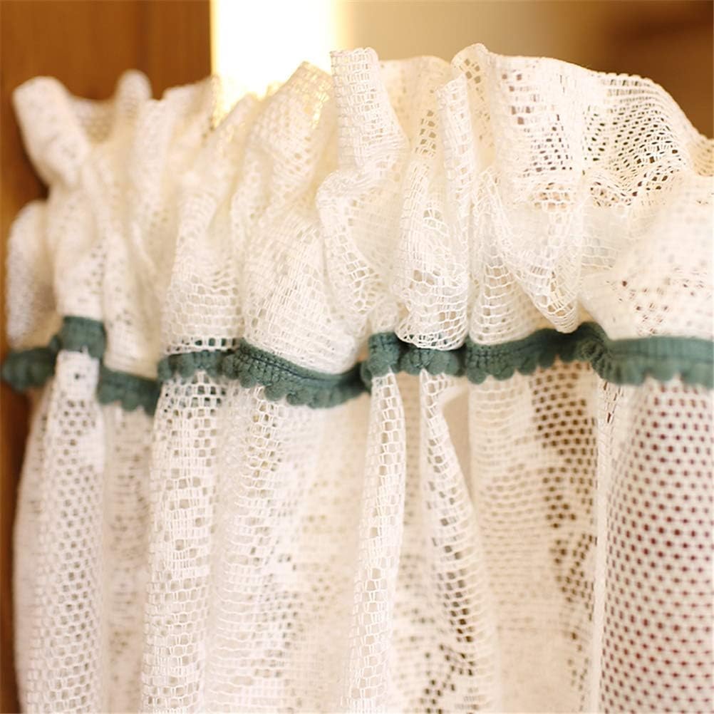 Rideau de fenêtre de cuisine, rideaux de café, rideau court de cuisine, cantonnière de fenêtre en dentelle blanche, rideau de café transparent, style rural campagnard, L x H 200 x 110 cm (taille : L x