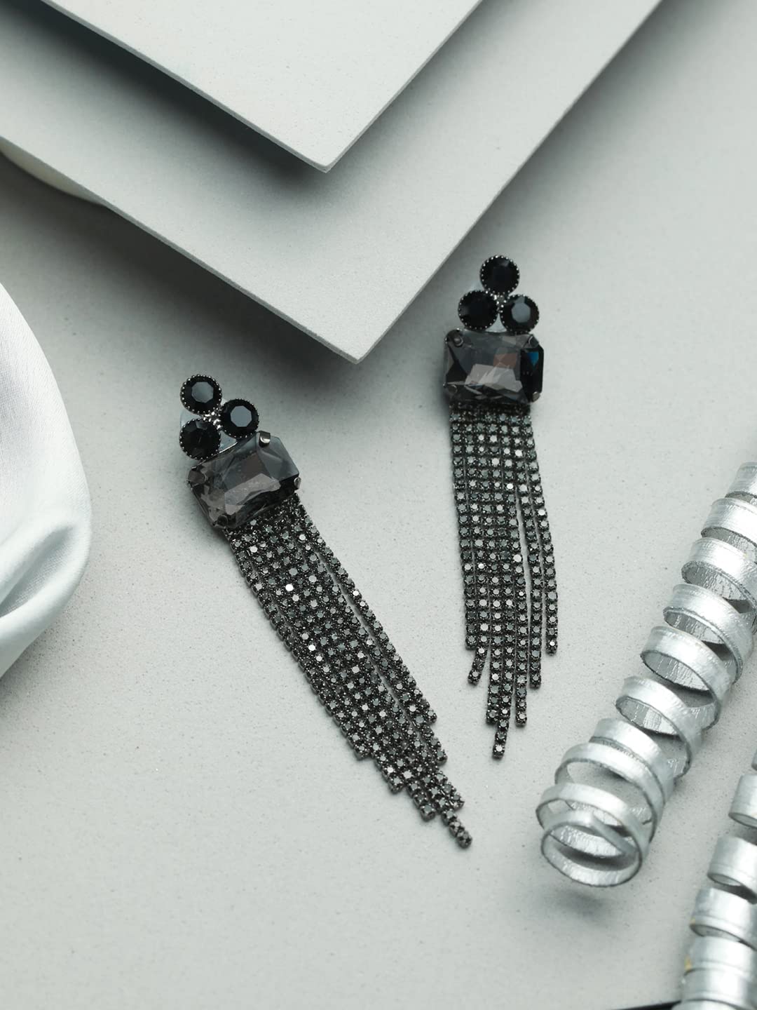 Floral Block Tassle Drop Earrings