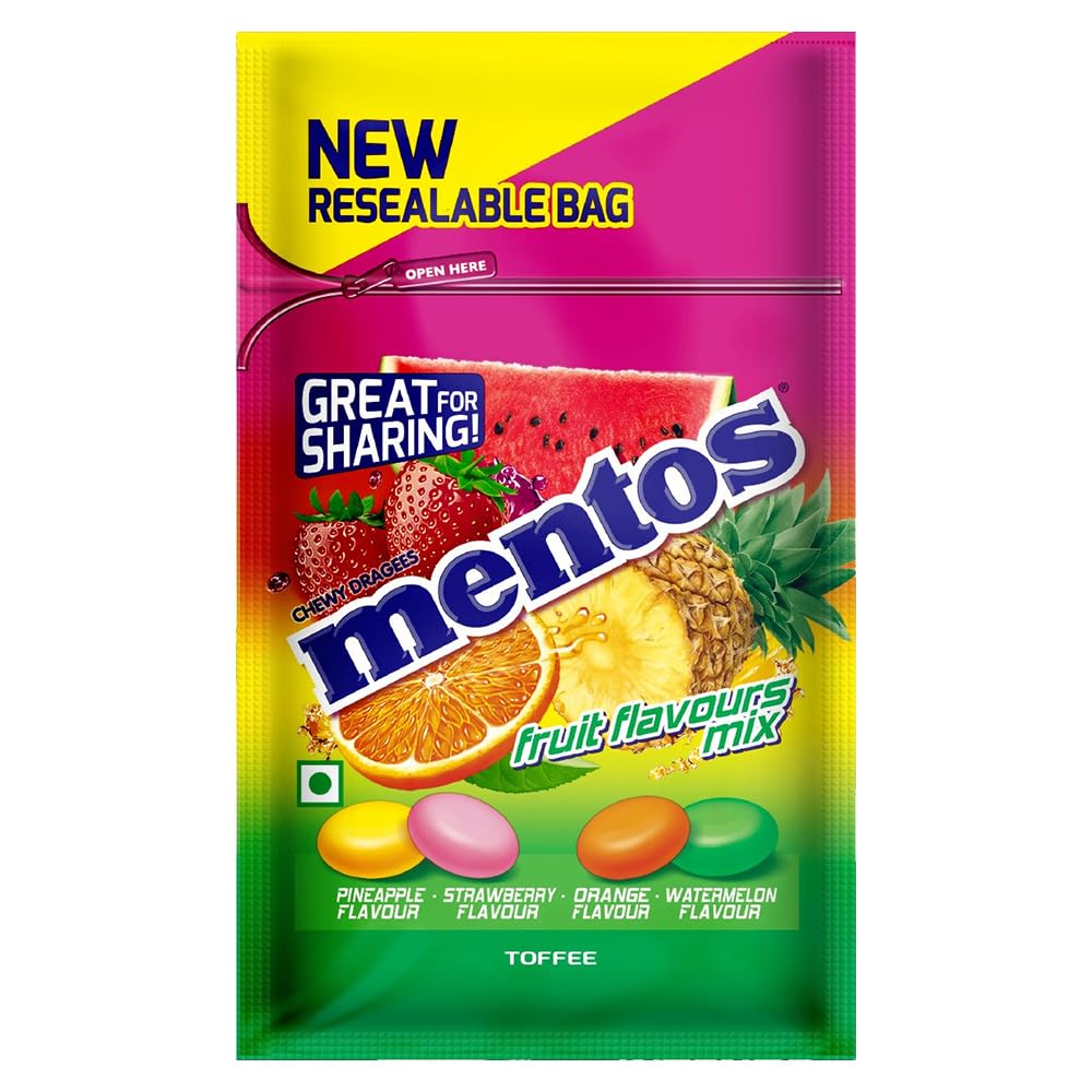 Mentos, Rainbow Assorted, Chewy Dragees Pouch, 108g, (40pc x 2.7 Grams Each)