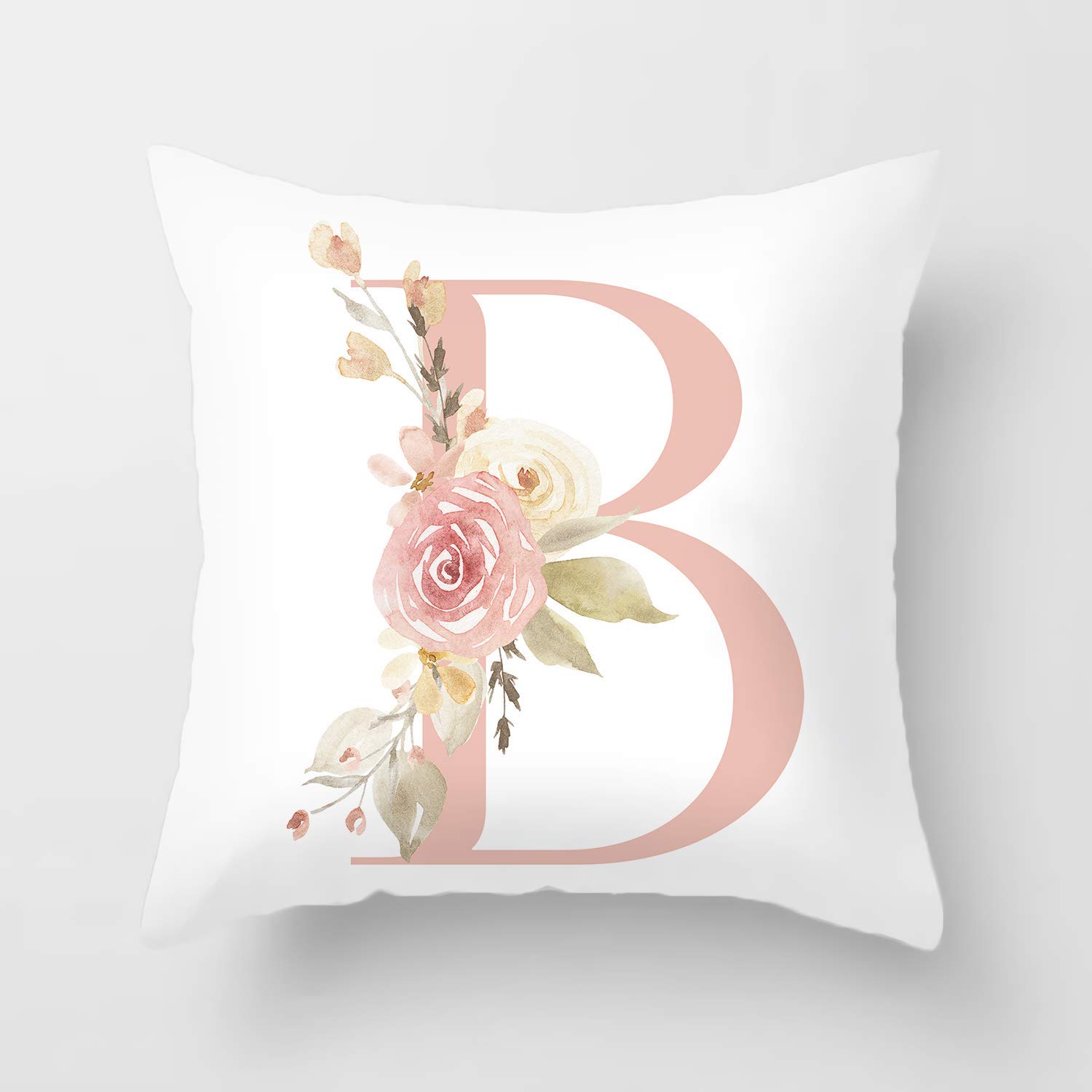 YeeJu Alphabet B Decorative Throw Pillow Covers English Letters Floral Pillow Covers White Velvet Soft Square Cushion Covers Outdoor Sofa Bedding Car and Home Decor Pillow Cases 18x18 Inch (Letter B)