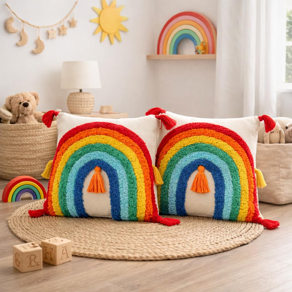 Loomix 100% Cotton Cushion Sofa Cover - Handmade Multicolor Cushion Cover 16 Inch x 16 Inch | Colorful Cushion Cover for Sofa | Pack of 2-picture-27