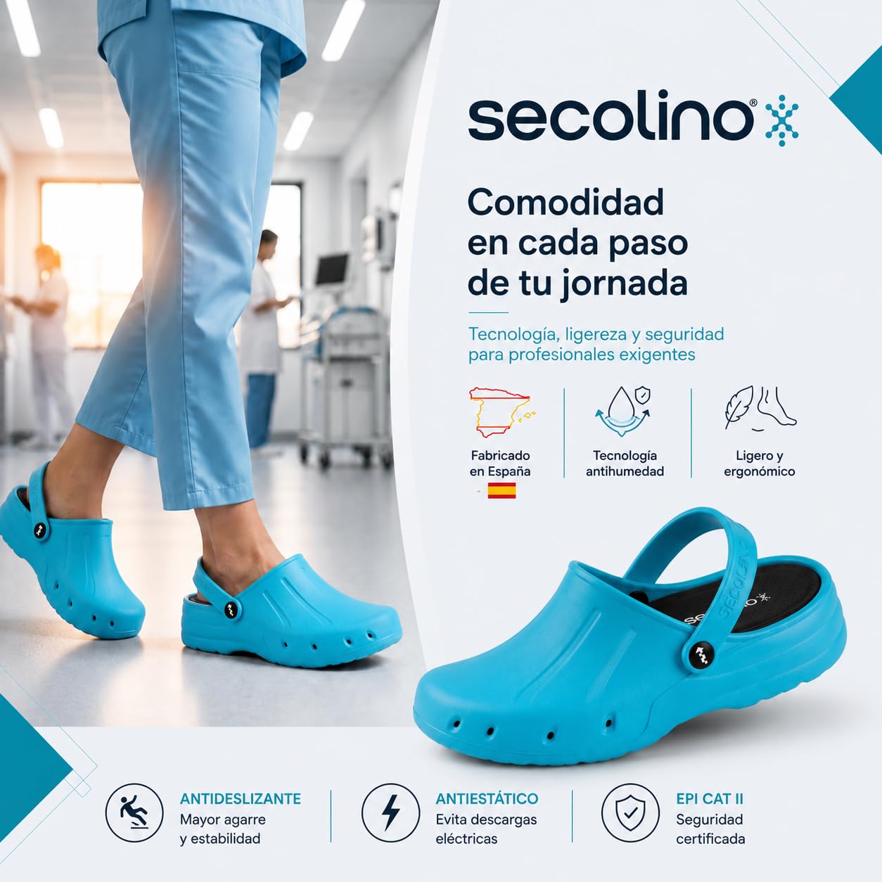 Clog Shoe. Zuecos Sanitarios Mujer Hombre | Antideslizantes sin Fatiga con Tecnologia Antihumedad. EVA Flexible. Fabricado en España