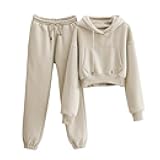 Women 2 Piece Outfits Sweatsuits Crop Pullover Fleece Sweatshirt Jogger Pants Lounge Set