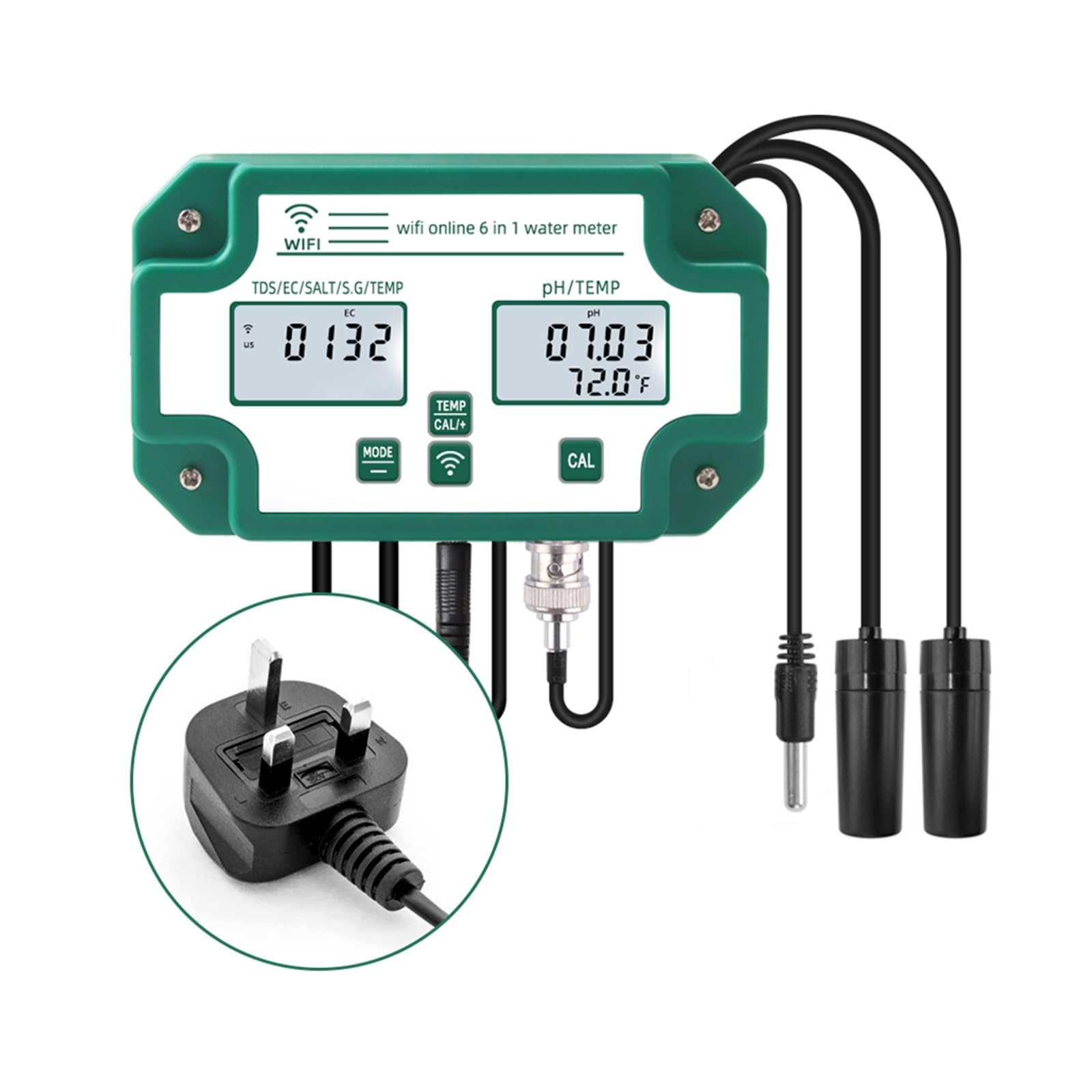 Cyfrowe PH EC TDS SALT SG. Miernik temperatury Tester jakości wody Rejestrator danych 6 w 1 Inteligentny monitor Kontrola aplikacji Tuya Wysoka Czułość(Only Universal Plug)