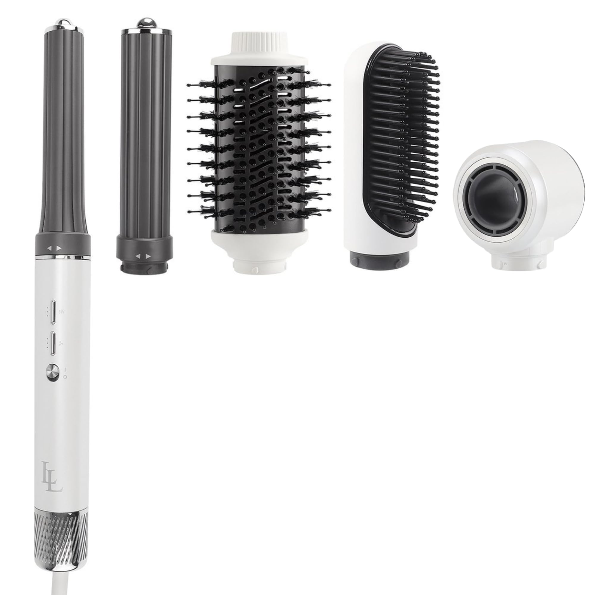 Largolash 6-in-1-Heißluftbürsten-Set, 135.000 Umdrehungen pro Minute, schnell trocknende Haarbürste, Lockenbürste, ionischer Hochgeschwindigkeits-Haartrockner, 1300 Watt (Weißes Silber)