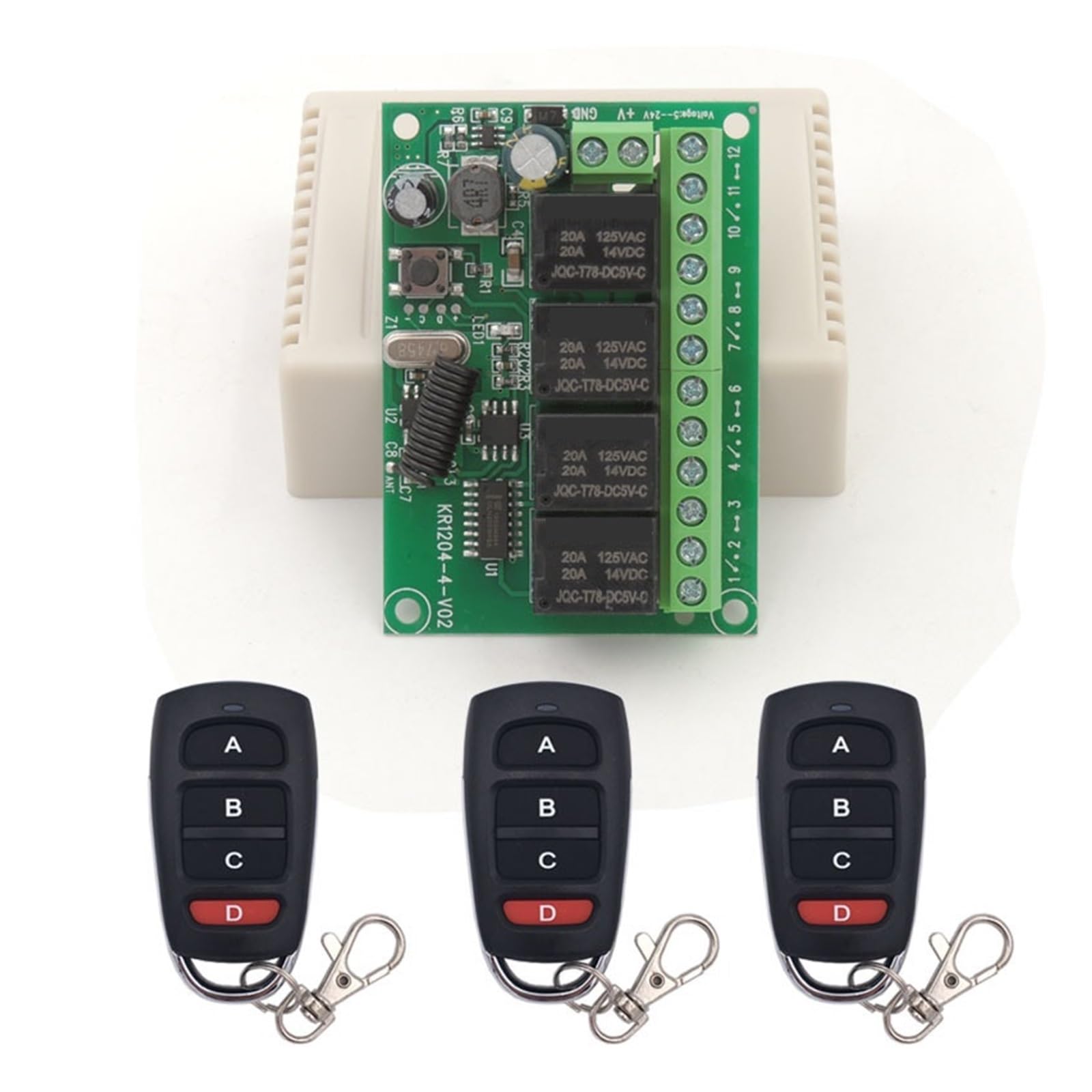 Kit Cancello Scorrevole Telecomando Universale 433 MHz Ricevitore e trasmettitore relè Wireless CC, for Garage/Luce/Motore/LED(1RC 3B)